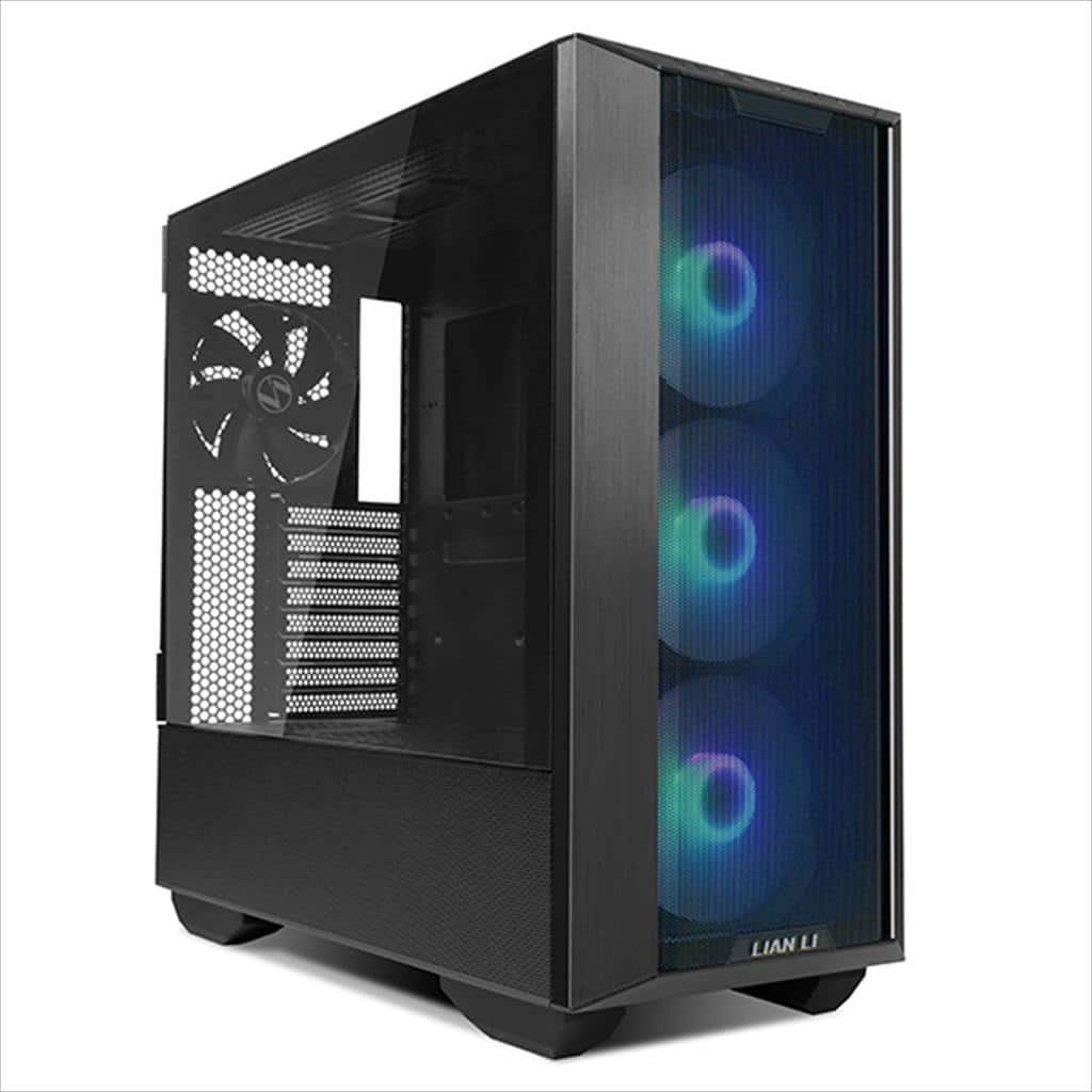 Black Lian Li LANCOOL III RGB E-ATX Mid-Tower case with 2x Tempered Glass, 3x140mm PWM ARGB fans, 1x140mm PWM fan, and Reversible Front I/O.