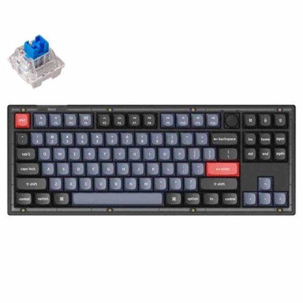 mehanicka tastatura gaming keychron v3 blue switch, frosted black